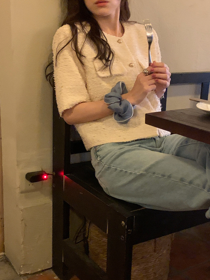 【F034291】實拍春夏温柔粗花呢編織小香外套250325