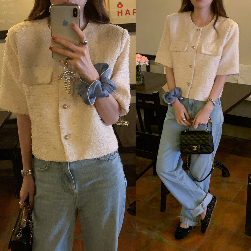 【F034291】實拍春夏温柔粗花呢編織小香外套250325