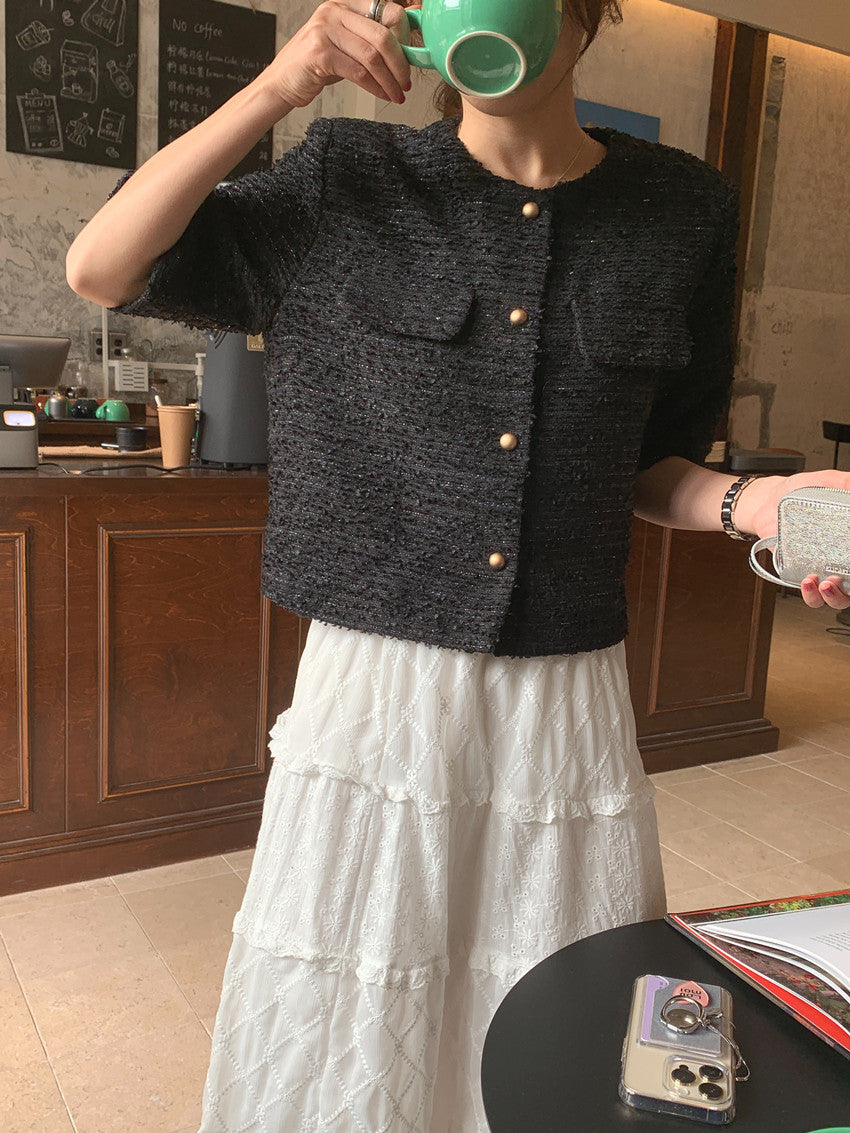 【F034291】實拍春夏温柔粗花呢編織小香外套250325