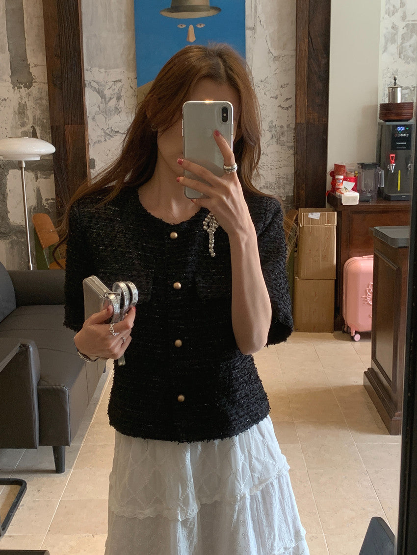 【F034291】實拍春夏温柔粗花呢編織小香外套250325