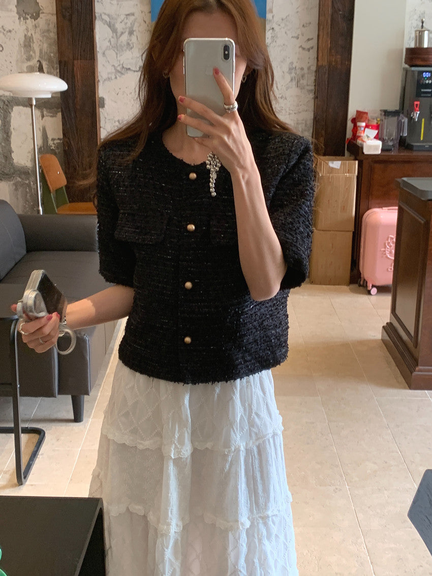 【F034291】實拍春夏温柔粗花呢編織小香外套250325