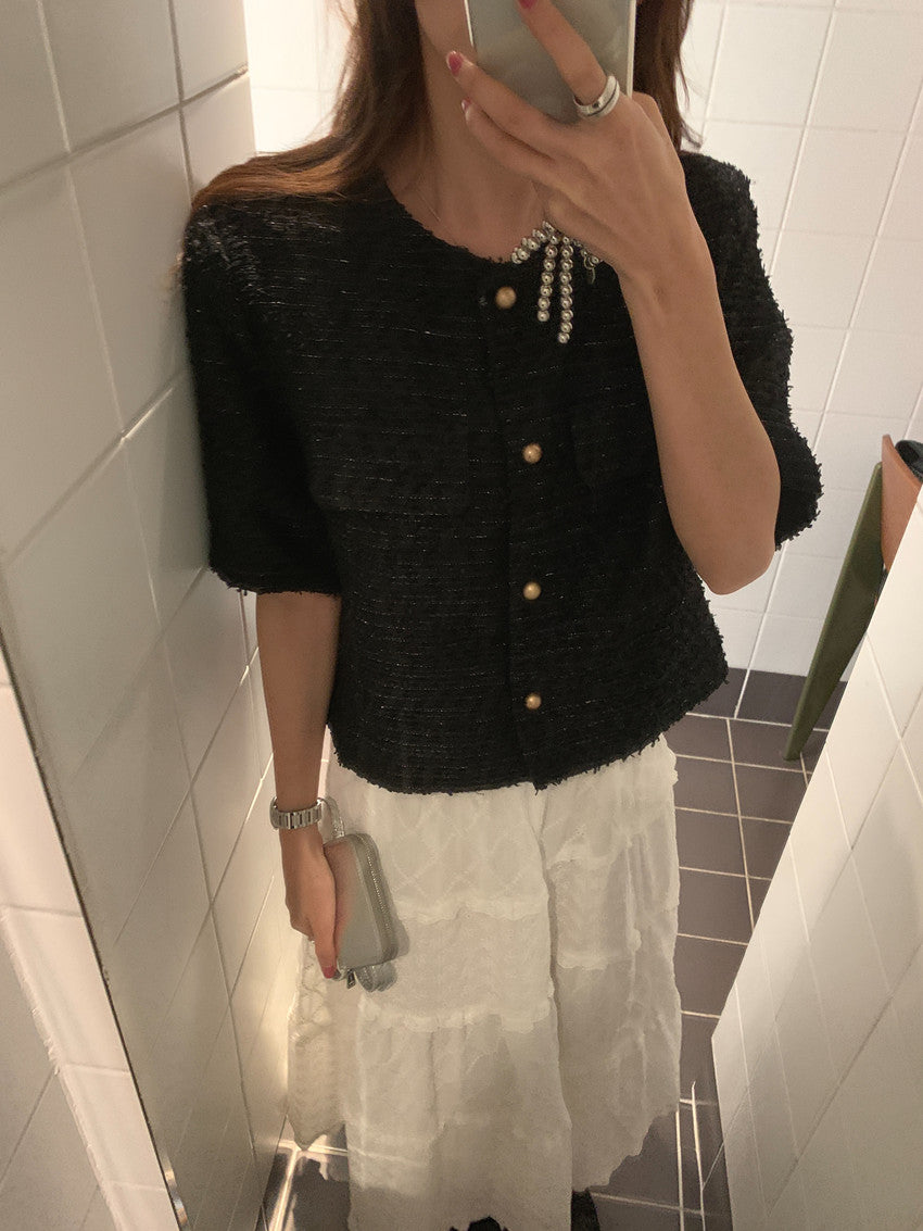 【F034291】實拍春夏温柔粗花呢編織小香外套250325