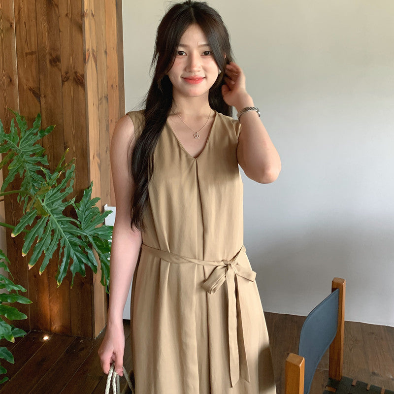 【F60318】實拍温柔甜美寬鬆繫帶背心洋裝250408