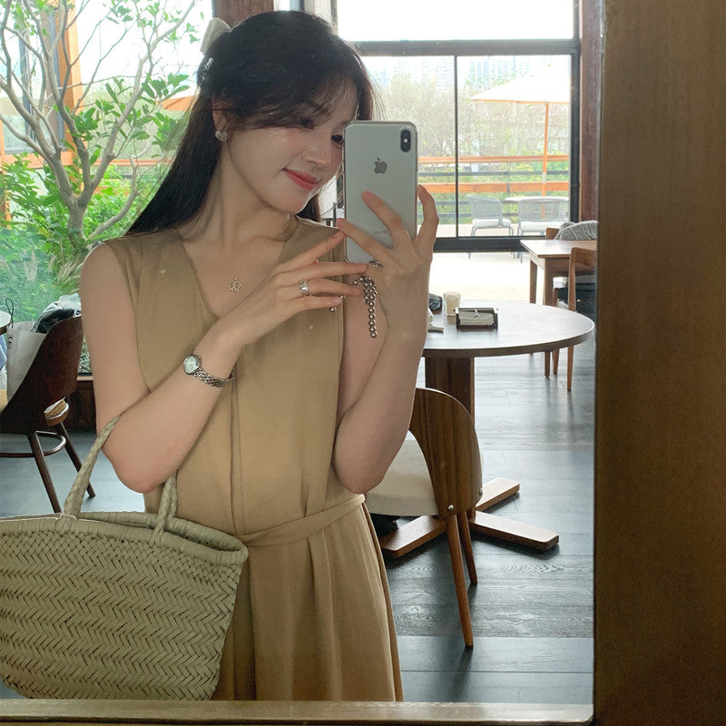 【F60318】實拍温柔甜美寬鬆繫帶背心洋裝250408