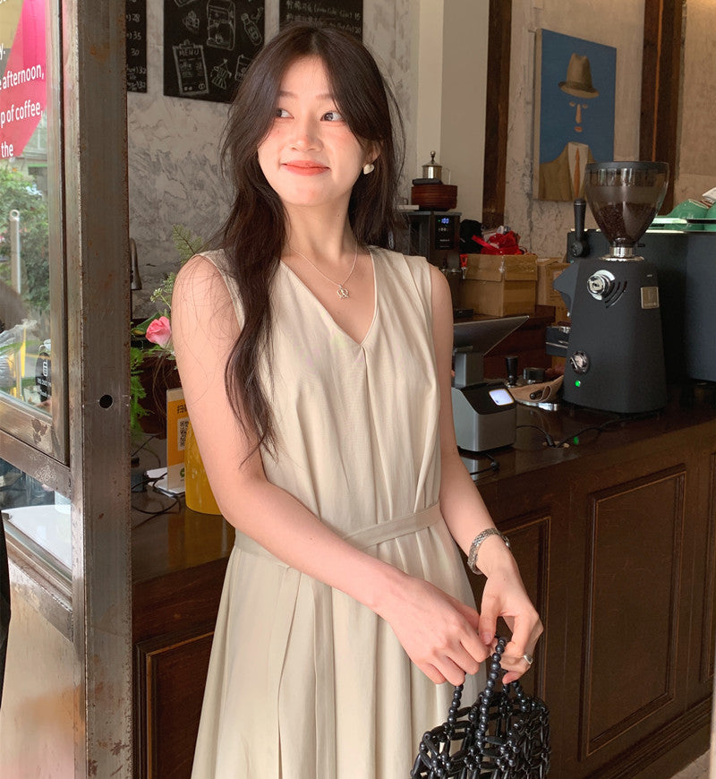 【F60318】實拍温柔甜美寬鬆繫帶背心洋裝250408