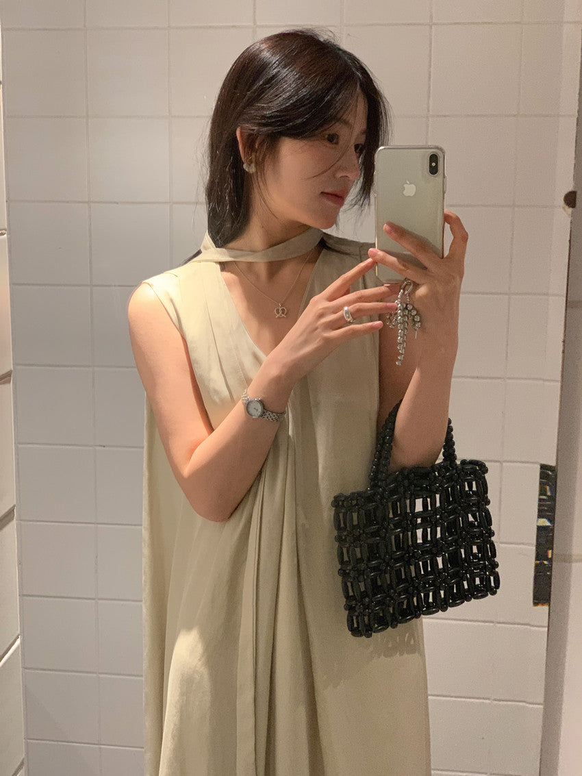【F60318】實拍温柔甜美寬鬆繫帶背心洋裝250408