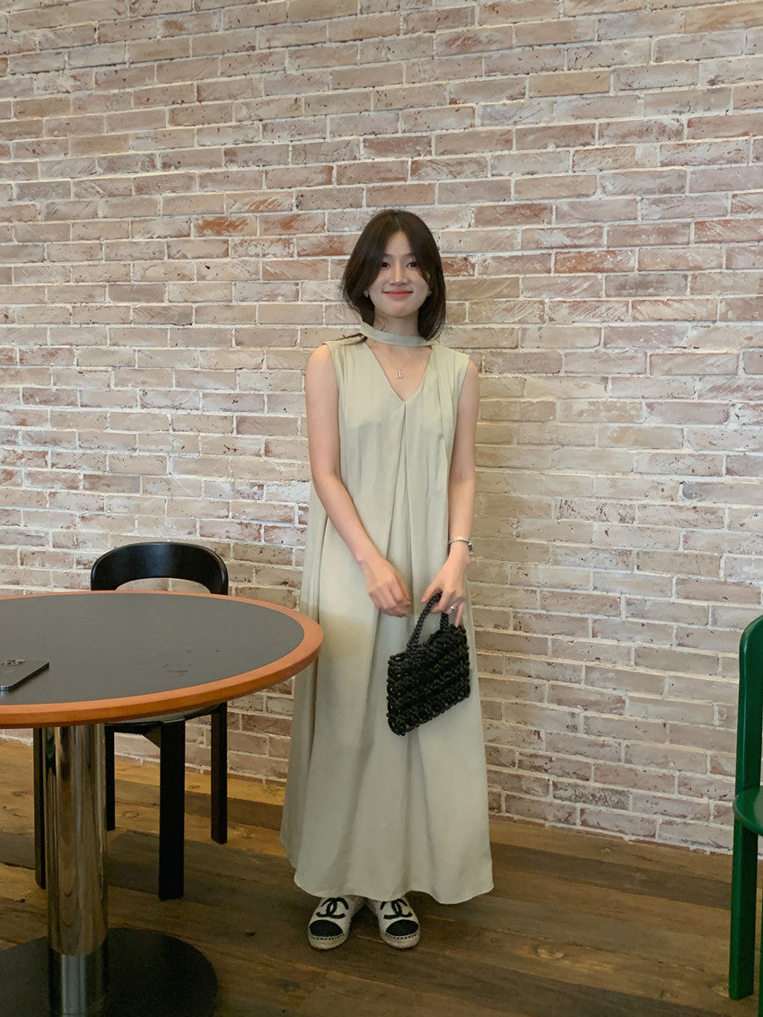 【F60318】實拍温柔甜美寬鬆繫帶背心洋裝250408