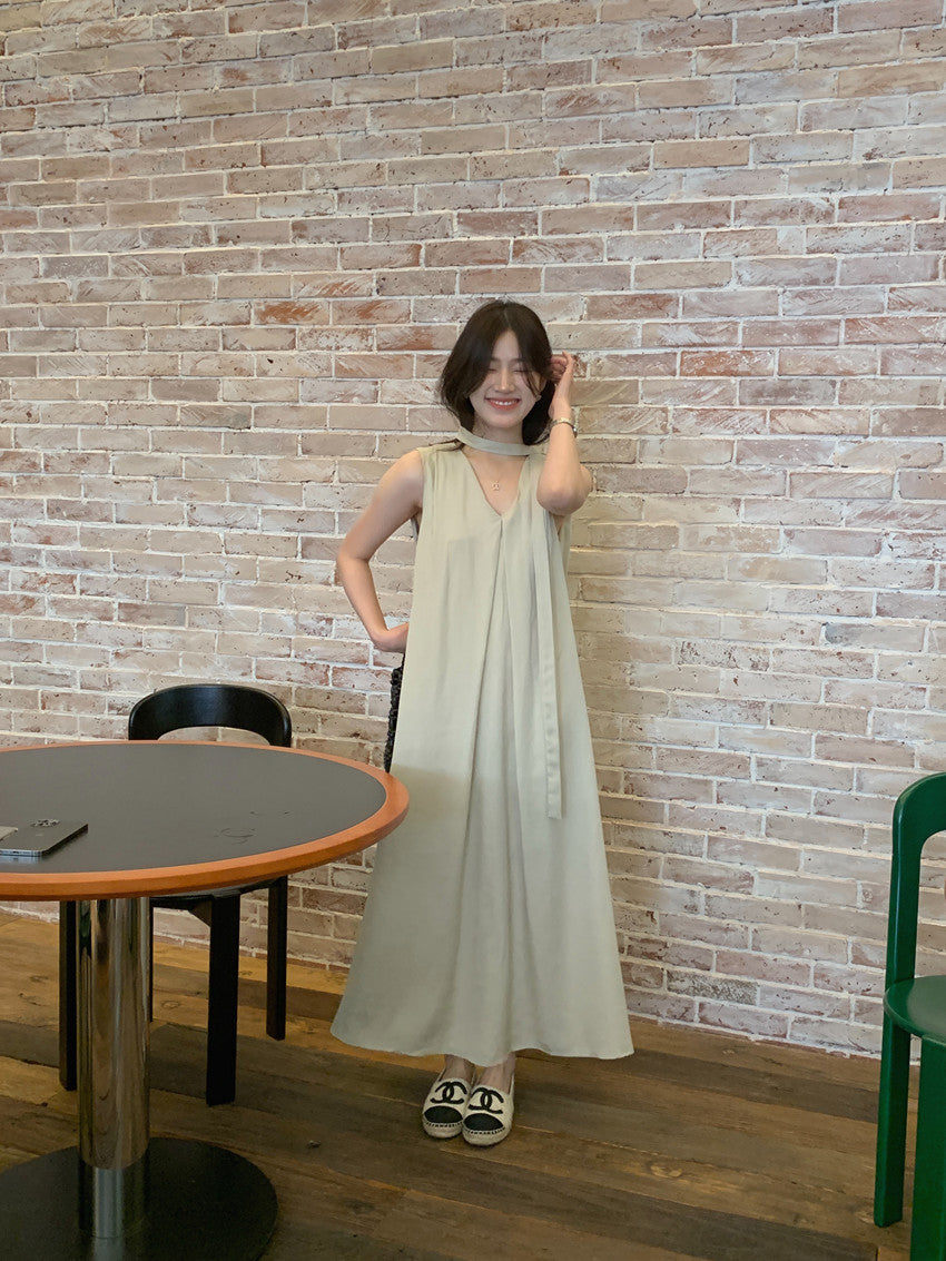 【F60318】實拍温柔甜美寬鬆繫帶背心洋裝250408