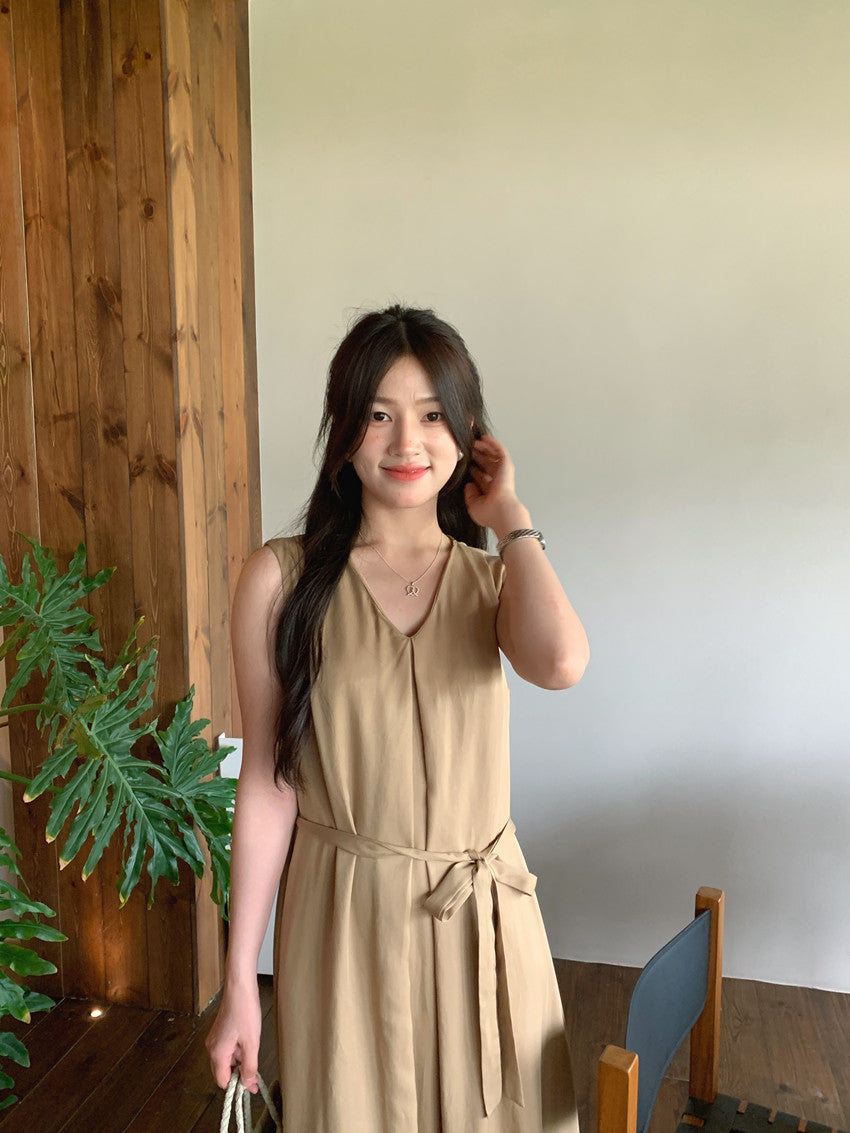 【F60318】實拍温柔甜美寬鬆繫帶背心洋裝250408