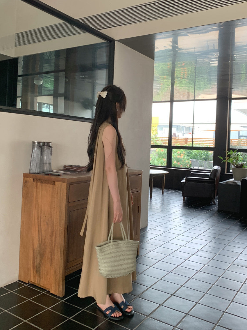 【F60318】實拍温柔甜美寬鬆繫帶背心洋裝250408