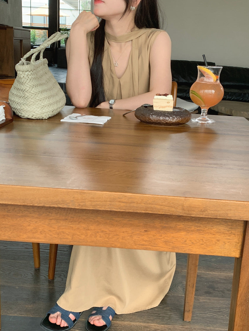 【F60318】實拍温柔甜美寬鬆繫帶背心洋裝250408