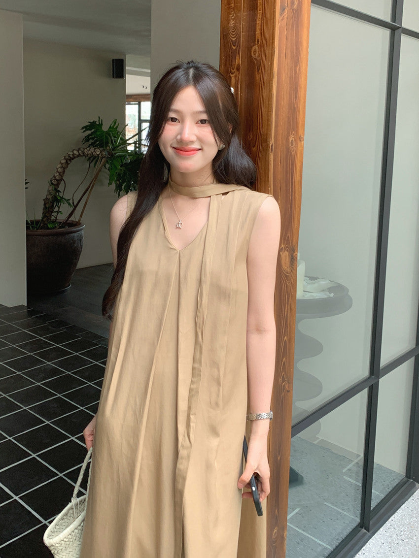 【F60318】實拍温柔甜美寬鬆繫帶背心洋裝250408