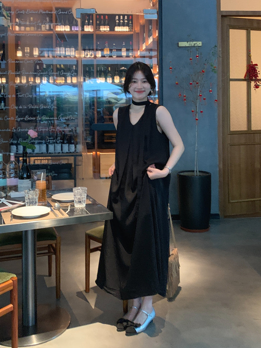 【F60318】實拍温柔甜美寬鬆繫帶背心洋裝250408