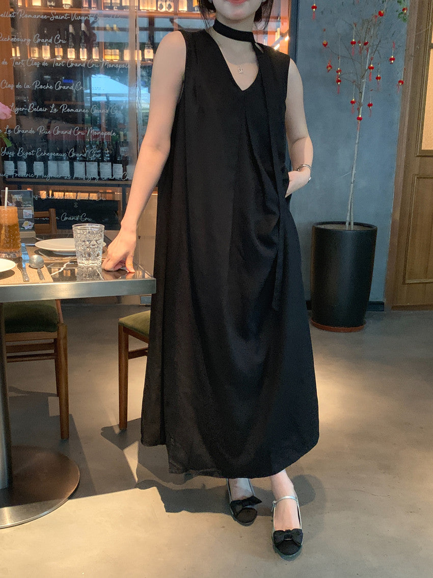 【F60318】實拍温柔甜美寬鬆繫帶背心洋裝250408