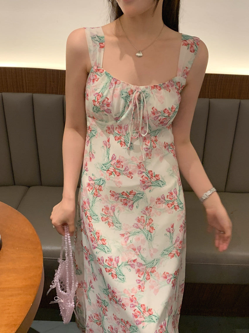 【F60427】實拍法式温柔復古碎花雪紡洋裝250609