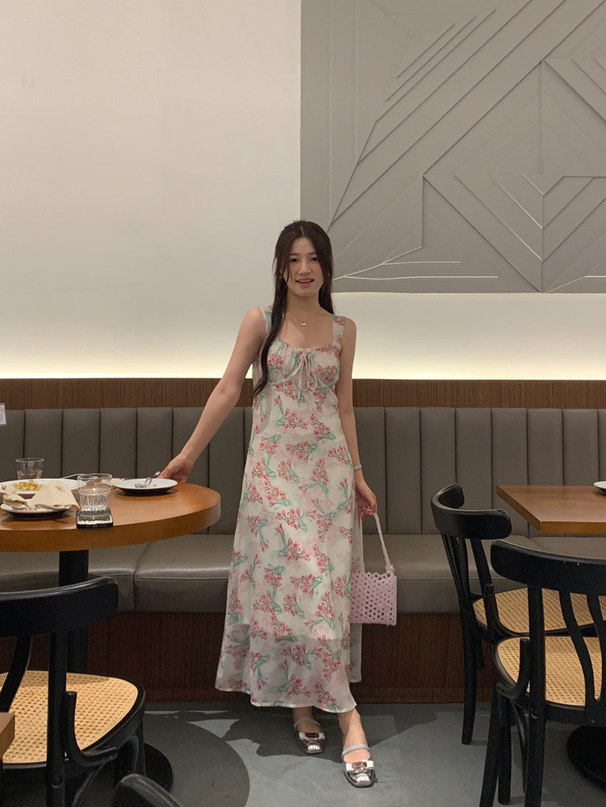【F60427】實拍法式温柔復古碎花雪紡洋裝250609