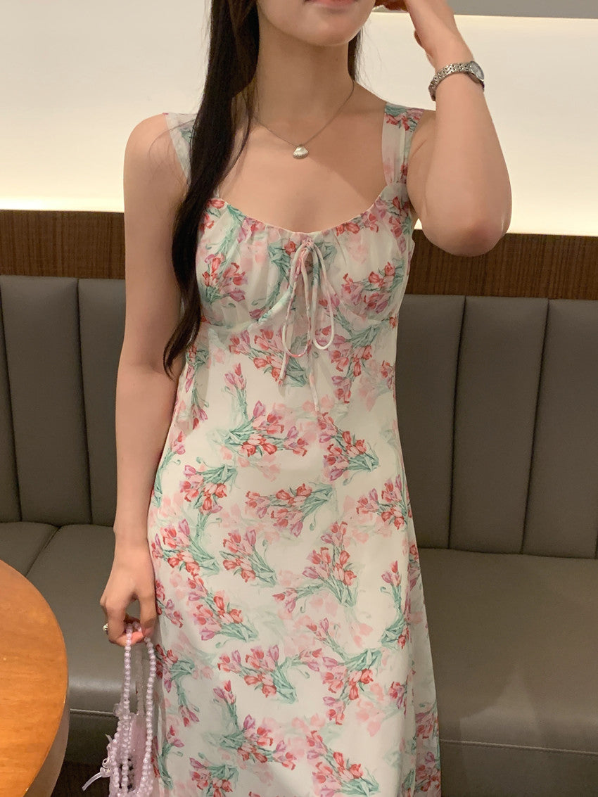 【F60427】實拍法式温柔復古碎花雪紡洋裝250609