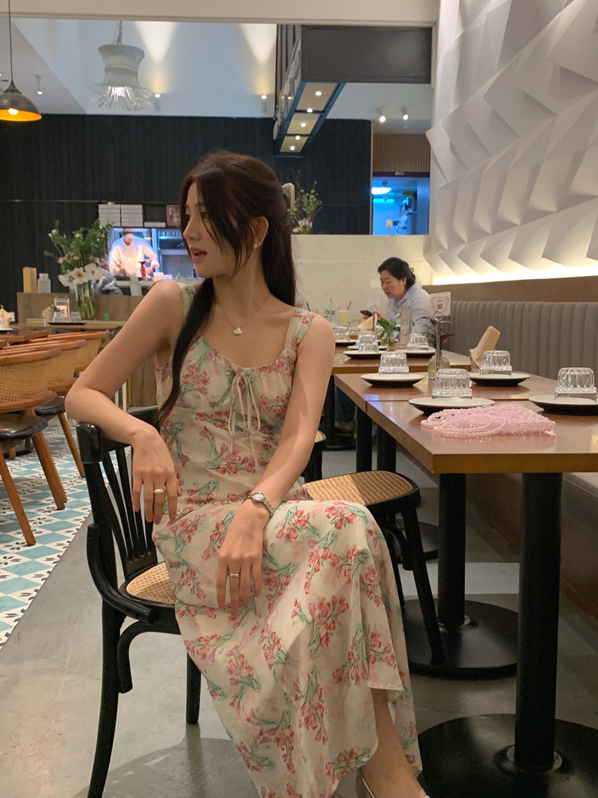 【F60427】實拍法式温柔復古碎花雪紡洋裝250609