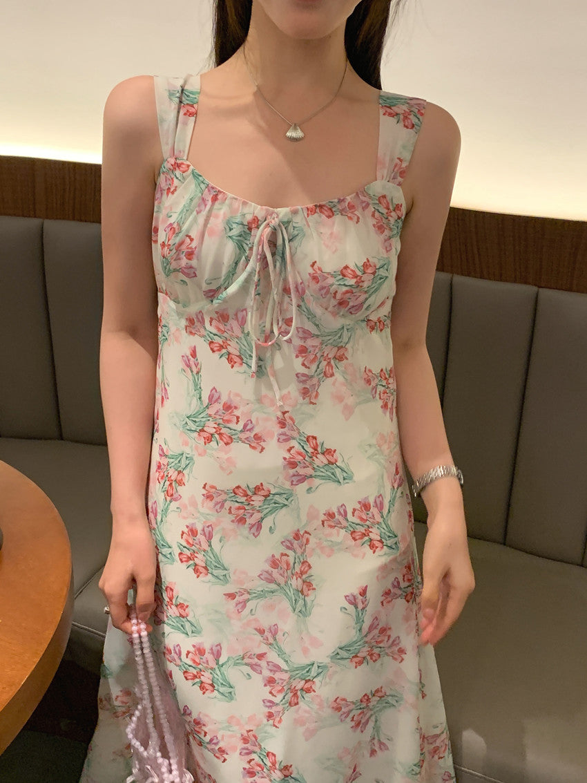【F60427】實拍法式温柔復古碎花雪紡洋裝250609