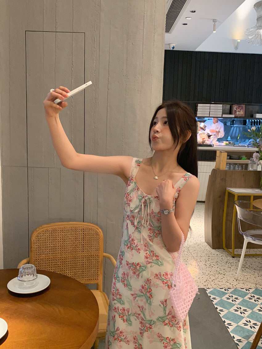 【F60427】實拍法式温柔復古碎花雪紡洋裝250609