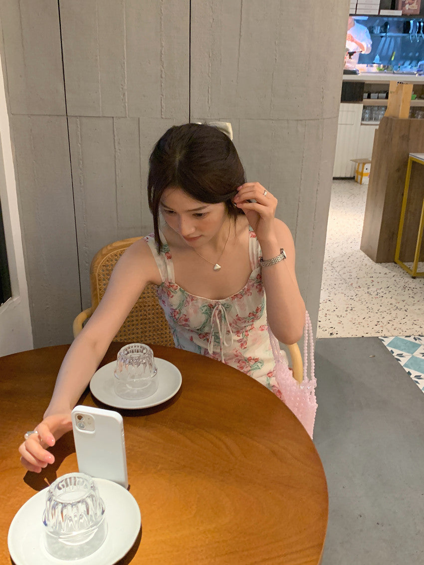 【F60427】實拍法式温柔復古碎花雪紡洋裝250609