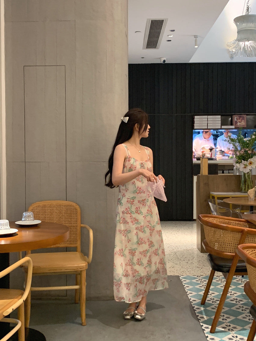 【F60427】實拍法式温柔復古碎花雪紡洋裝250609