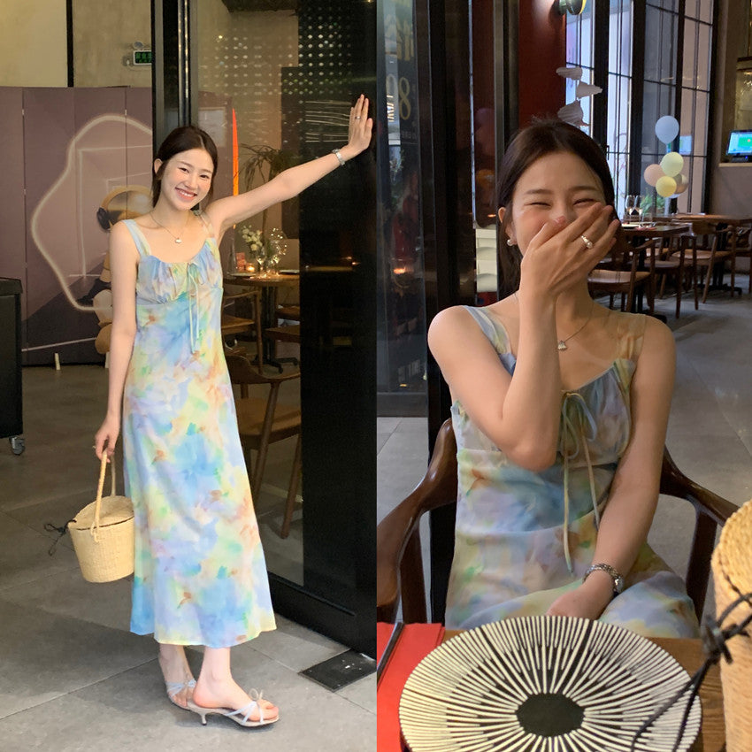 【F60427】實拍法式温柔復古碎花雪紡洋裝250609