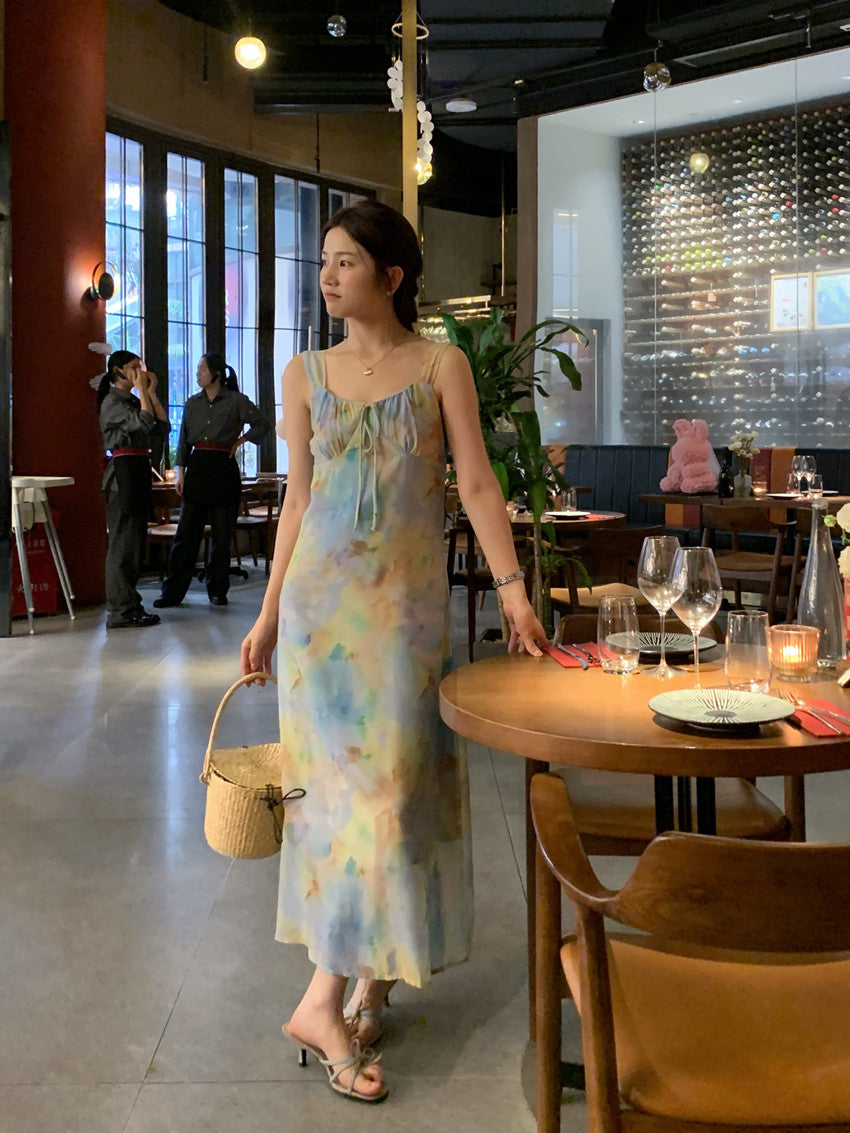 【F60427】實拍法式温柔復古碎花雪紡洋裝250609
