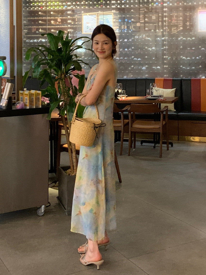 【F60427】實拍法式温柔復古碎花雪紡洋裝250609