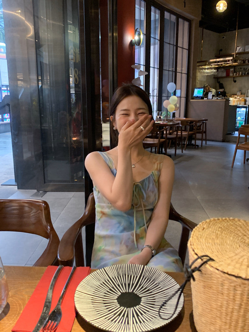 【F60427】實拍法式温柔復古碎花雪紡洋裝250609