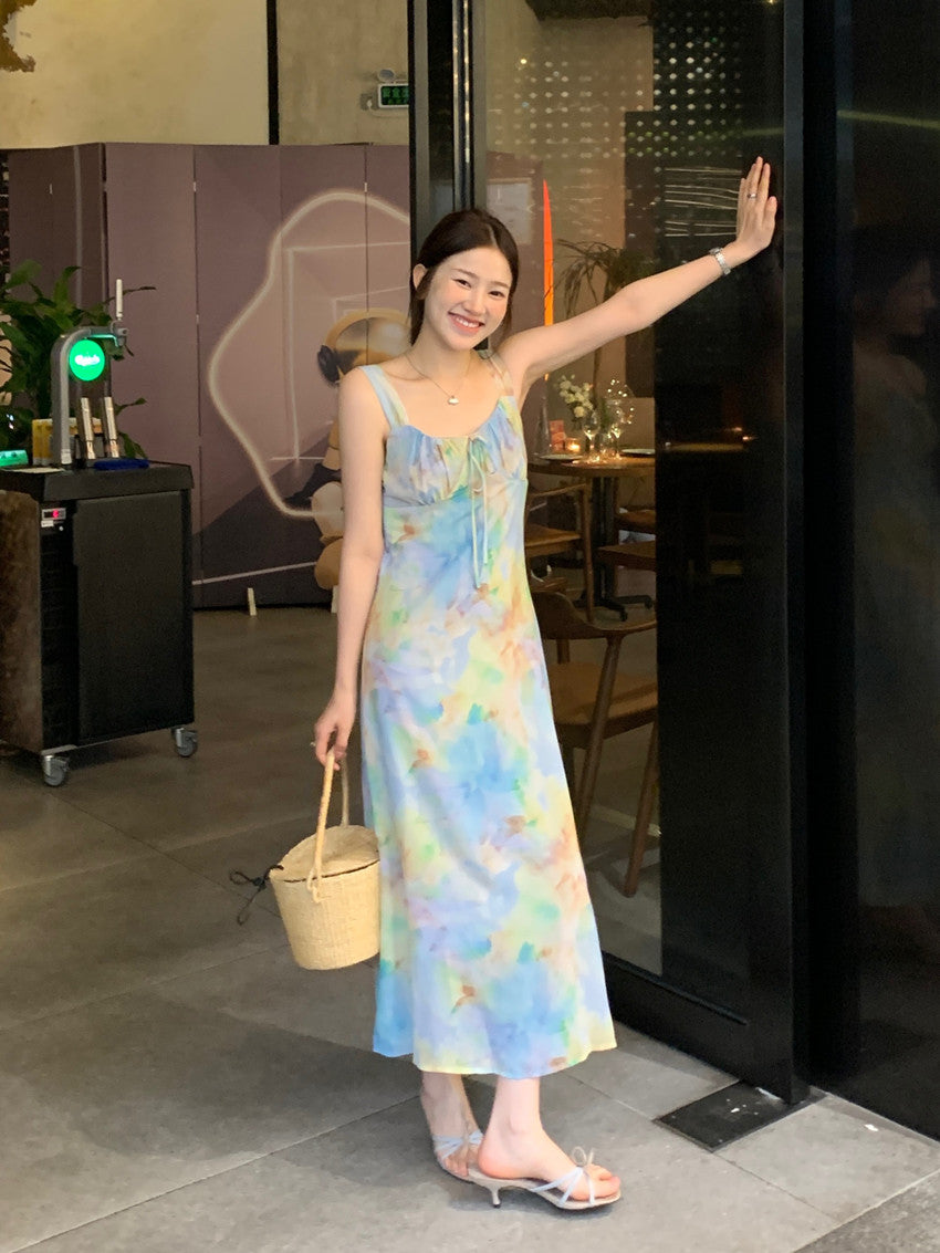 【F60427】實拍法式温柔復古碎花雪紡洋裝250609