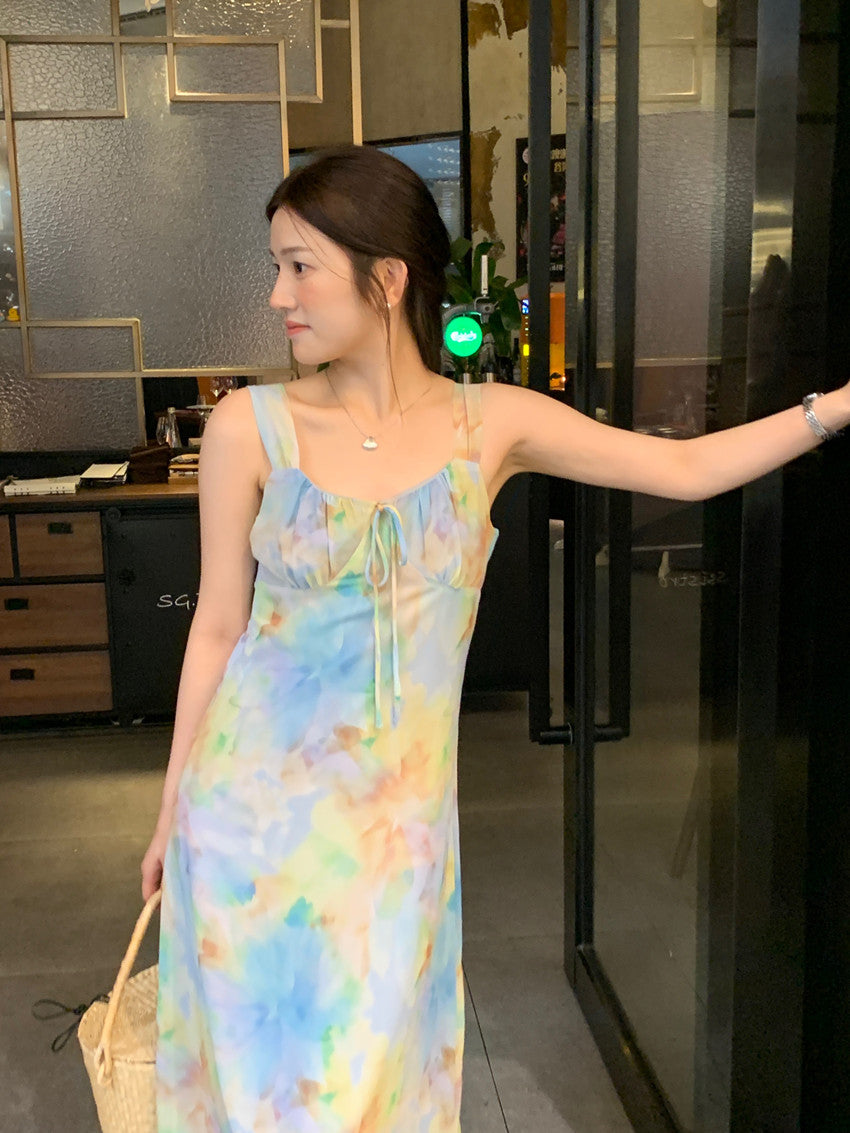 【F60427】實拍法式温柔復古碎花雪紡洋裝250609