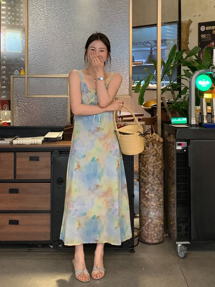 【F60427】實拍法式温柔復古碎花雪紡洋裝250609