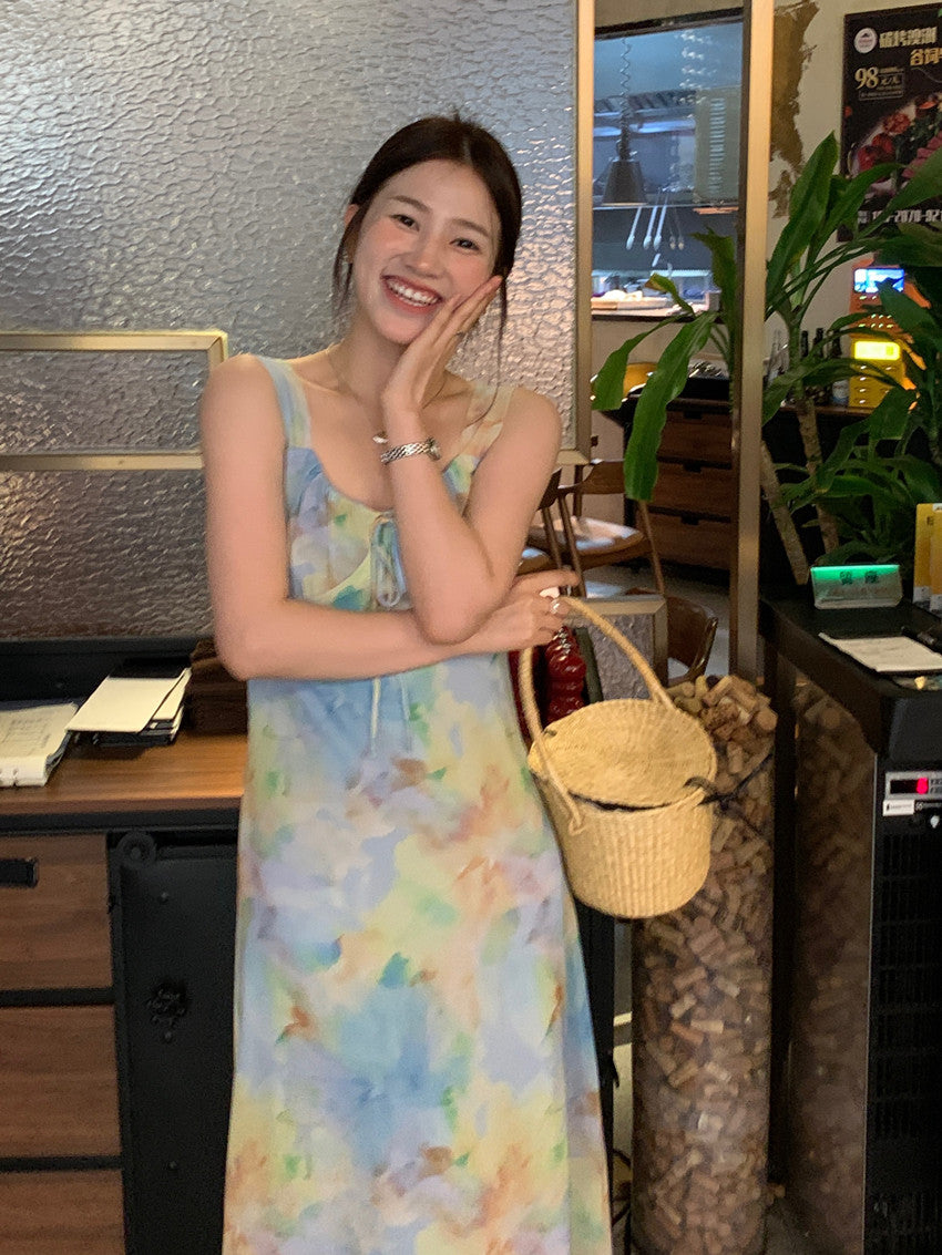 【F60427】實拍法式温柔復古碎花雪紡洋裝250609
