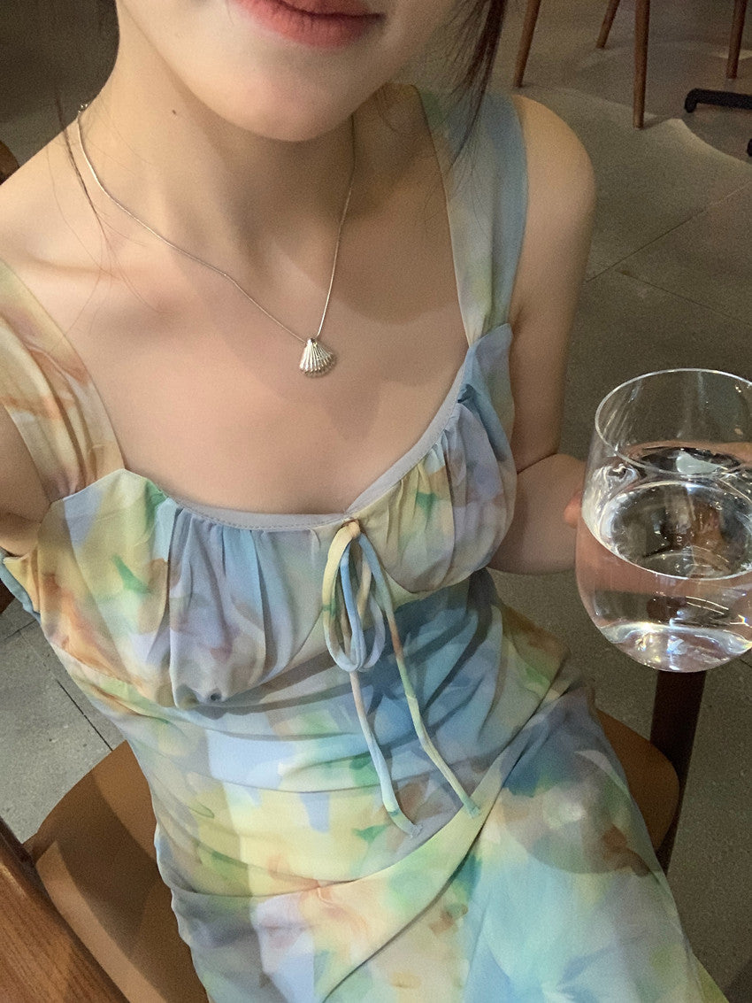 【F60427】實拍法式温柔復古碎花雪紡洋裝250609