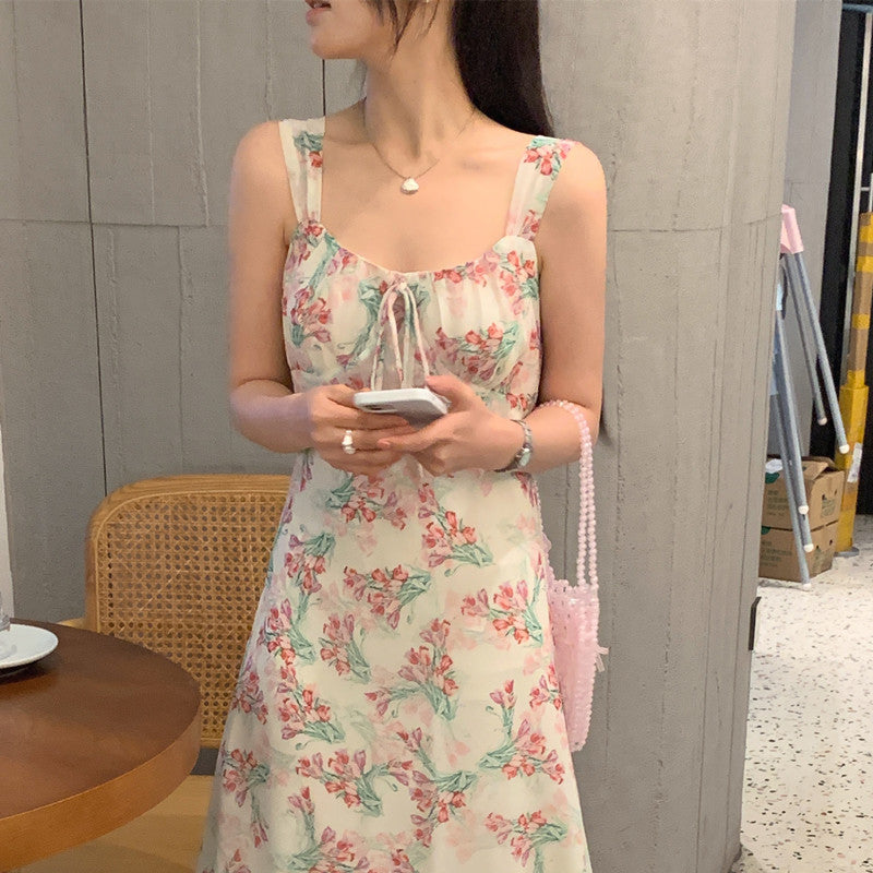 【F60427】實拍法式温柔復古碎花雪紡洋裝250609