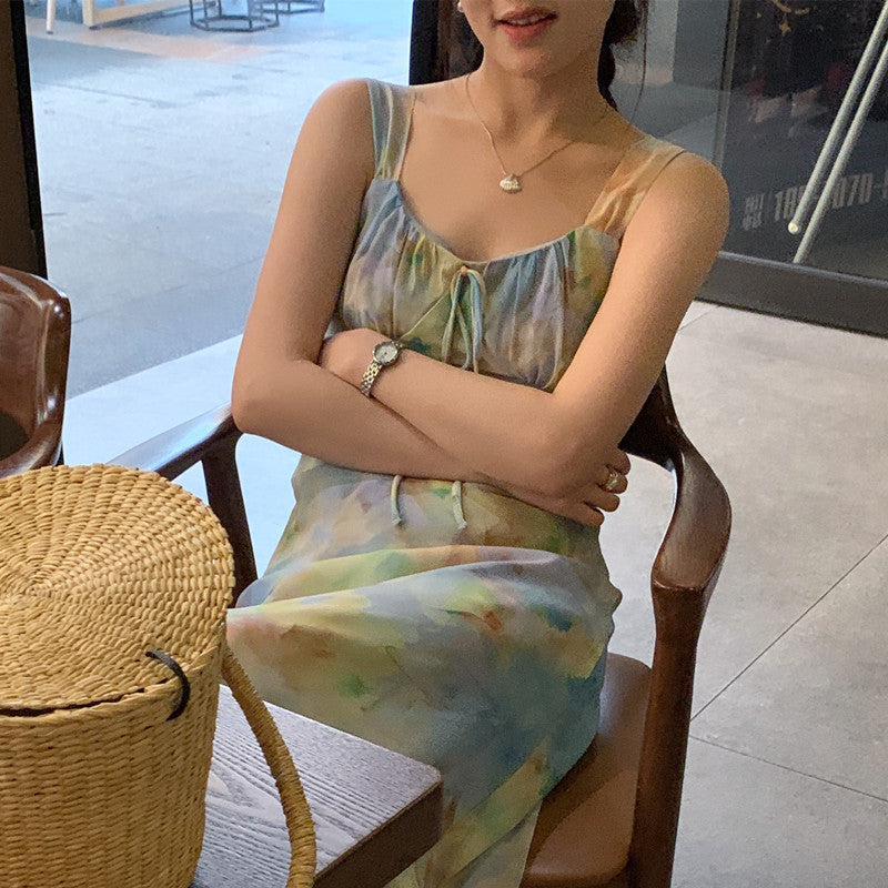 【F60427】實拍法式温柔復古碎花雪紡洋裝250609