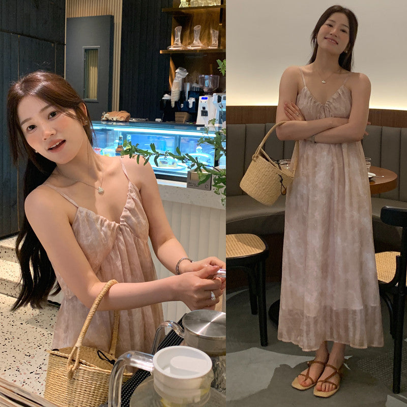 【F60428】實拍復古慵懶度假碎花雪紡長洋裝250609