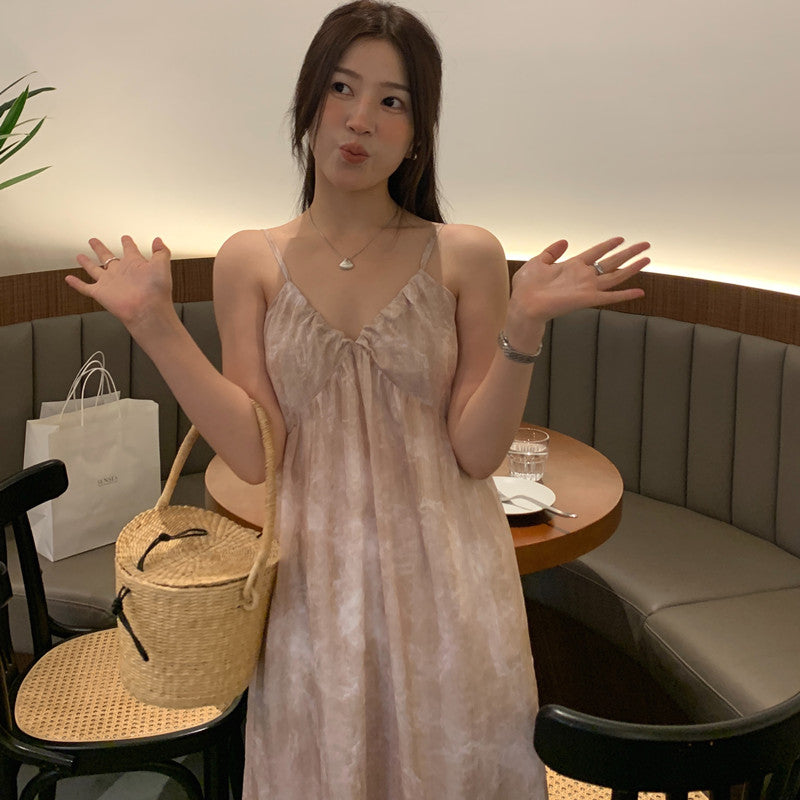 【F60428】實拍復古慵懶度假碎花雪紡長洋裝250609