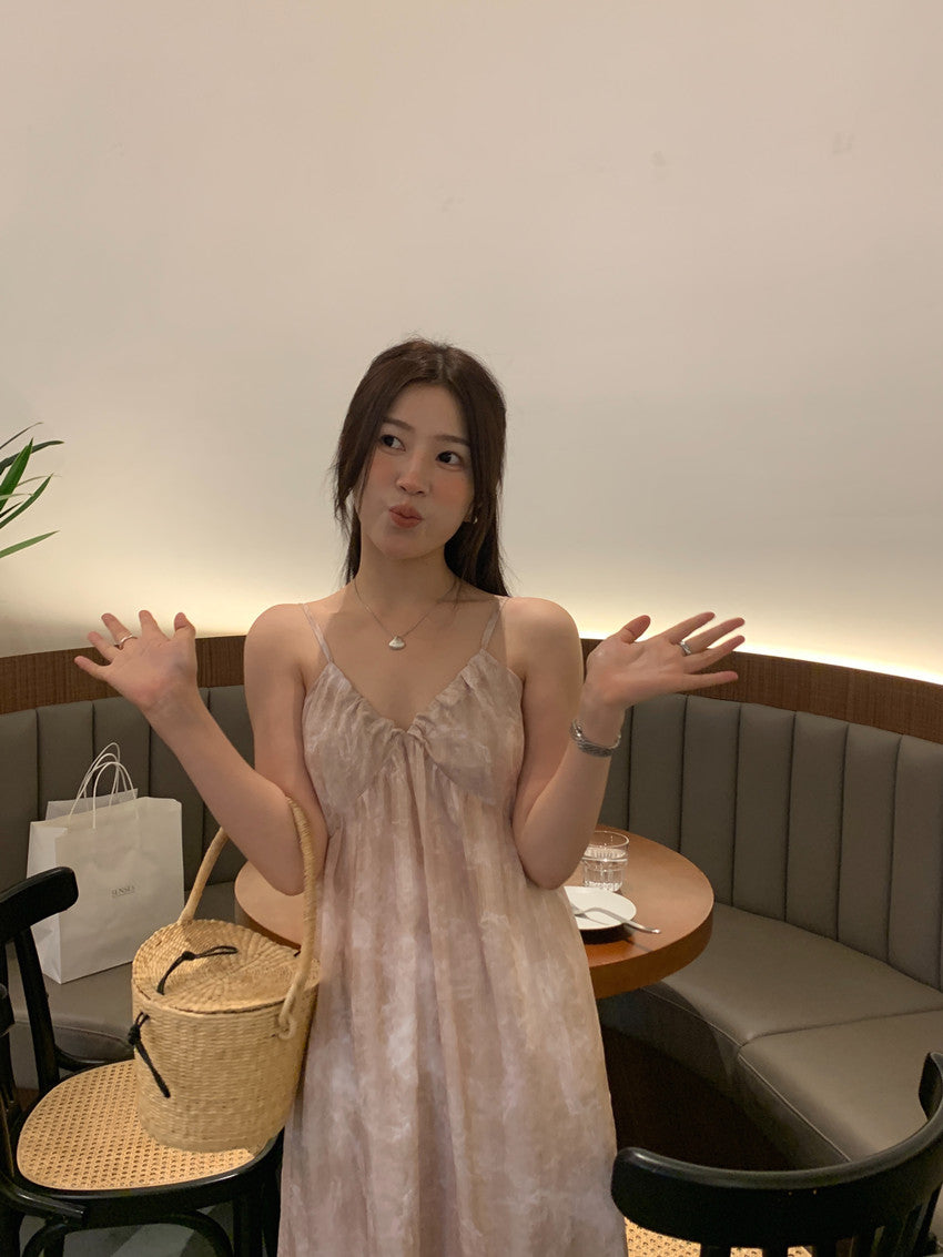 【F60428】實拍復古慵懶度假碎花雪紡長洋裝250609