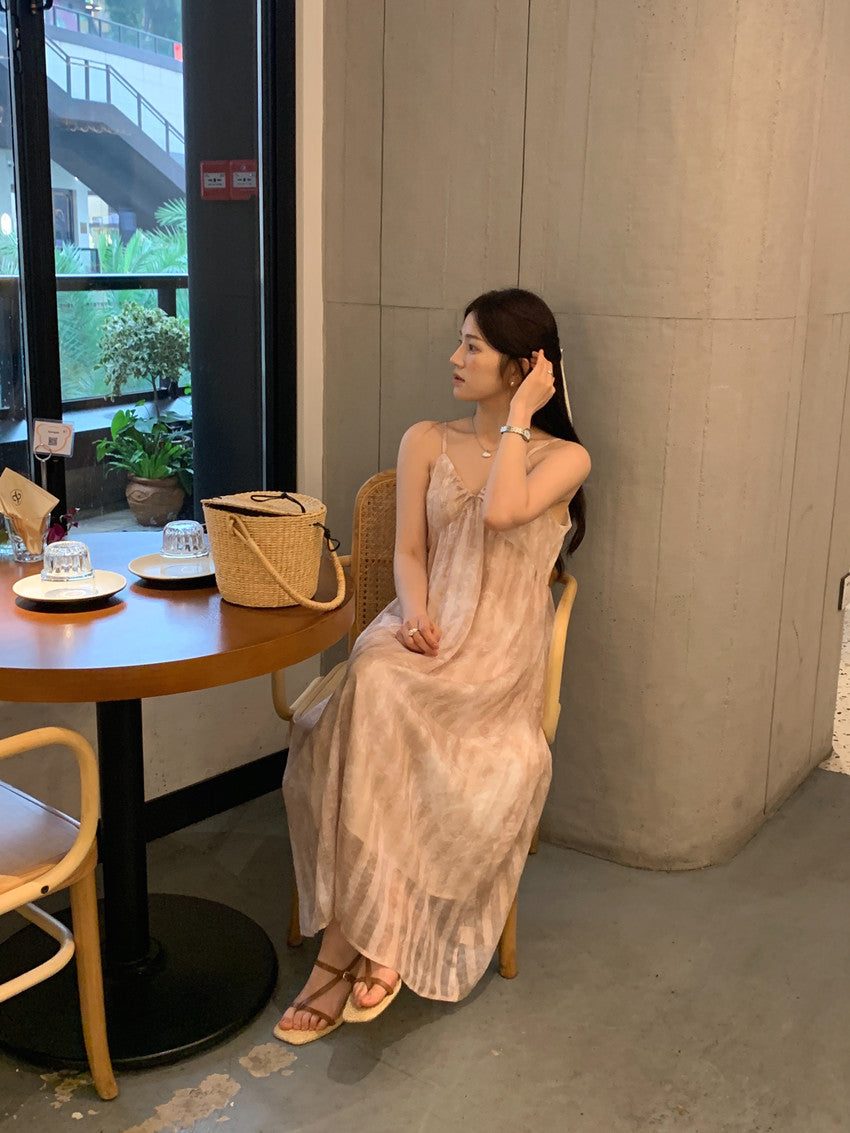 【F60428】實拍復古慵懶度假碎花雪紡長洋裝250609