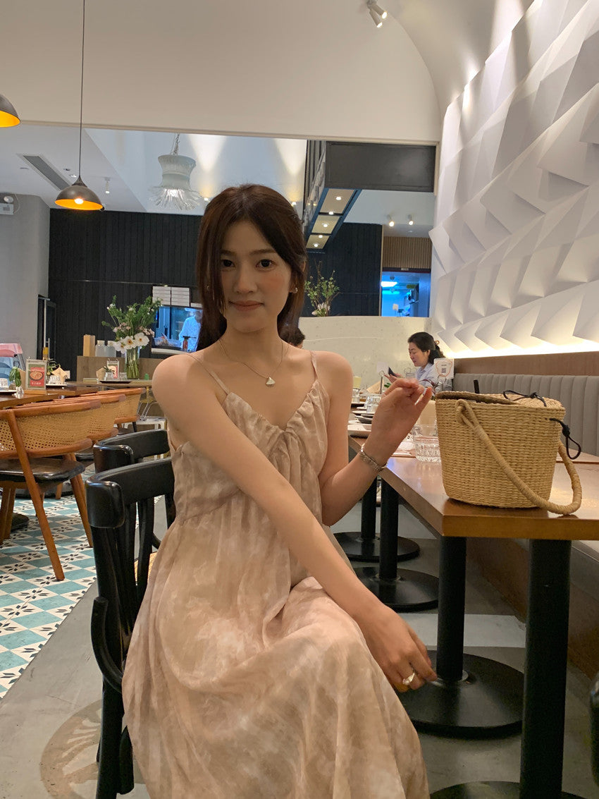 【F60428】實拍復古慵懶度假碎花雪紡長洋裝250609