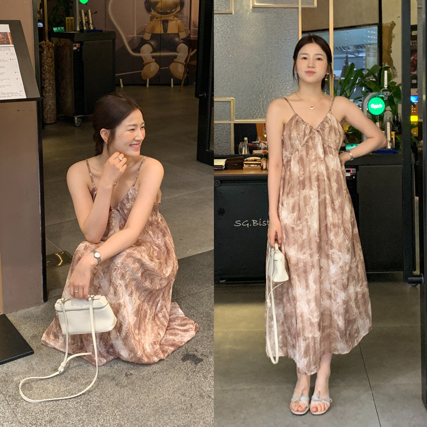 【F60428】實拍復古慵懶度假碎花雪紡長洋裝250609