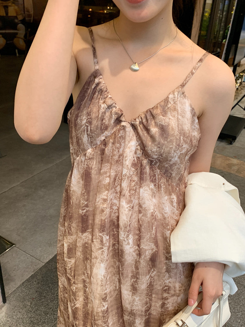 【F60428】實拍復古慵懶度假碎花雪紡長洋裝250609