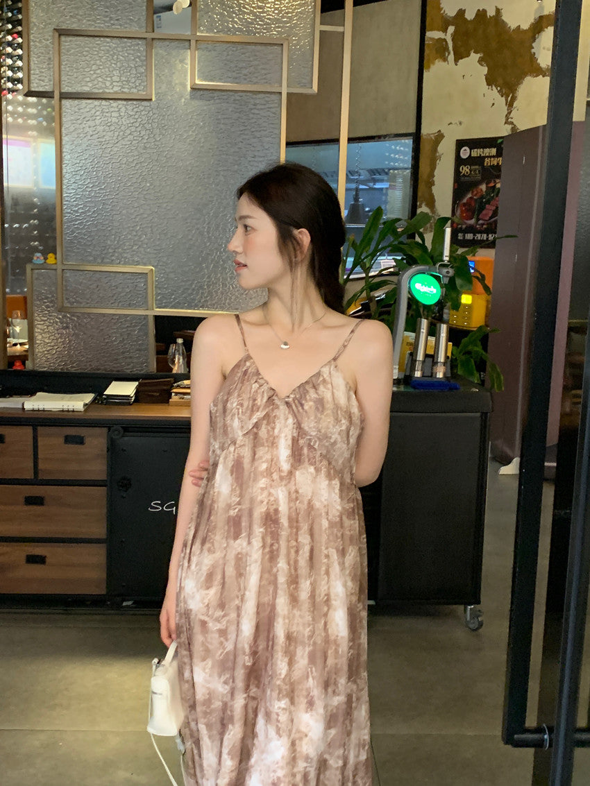 【F60428】實拍復古慵懶度假碎花雪紡長洋裝250609
