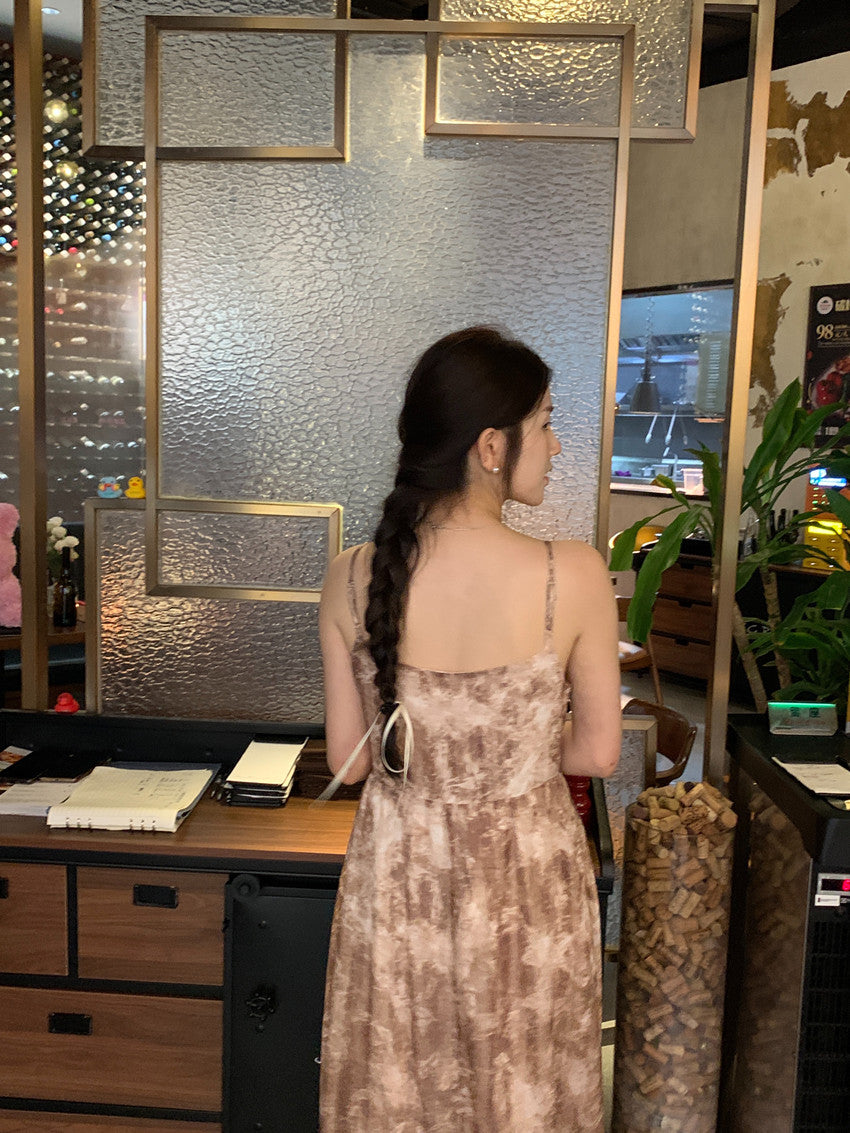 【F60428】實拍復古慵懶度假碎花雪紡長洋裝250609
