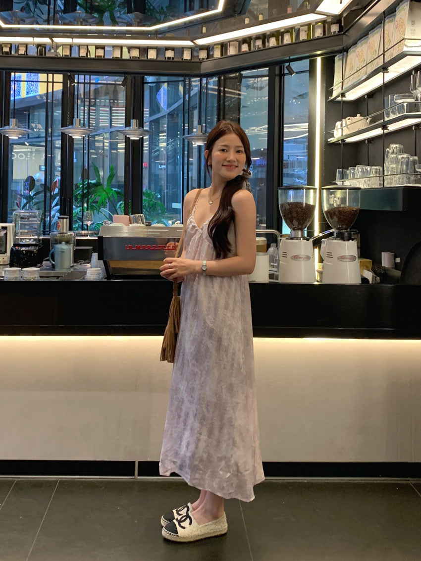 【F60428】實拍復古慵懶度假碎花雪紡長洋裝250609
