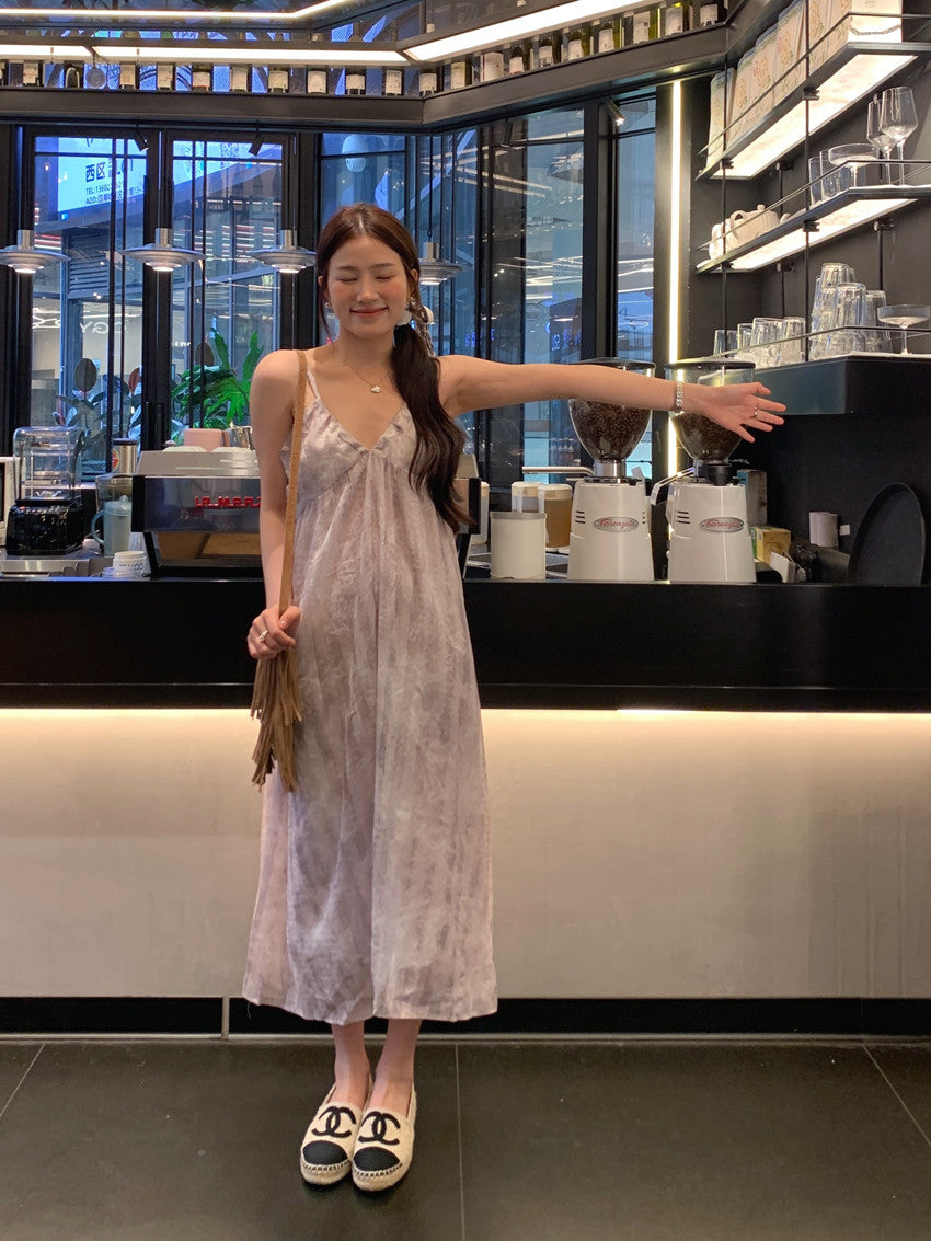 【F60428】實拍復古慵懶度假碎花雪紡長洋裝250609