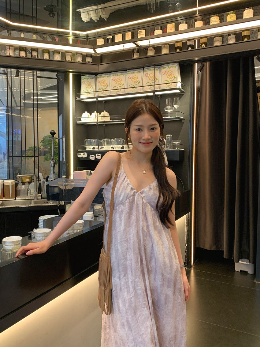 【F60428】實拍復古慵懶度假碎花雪紡長洋裝250609
