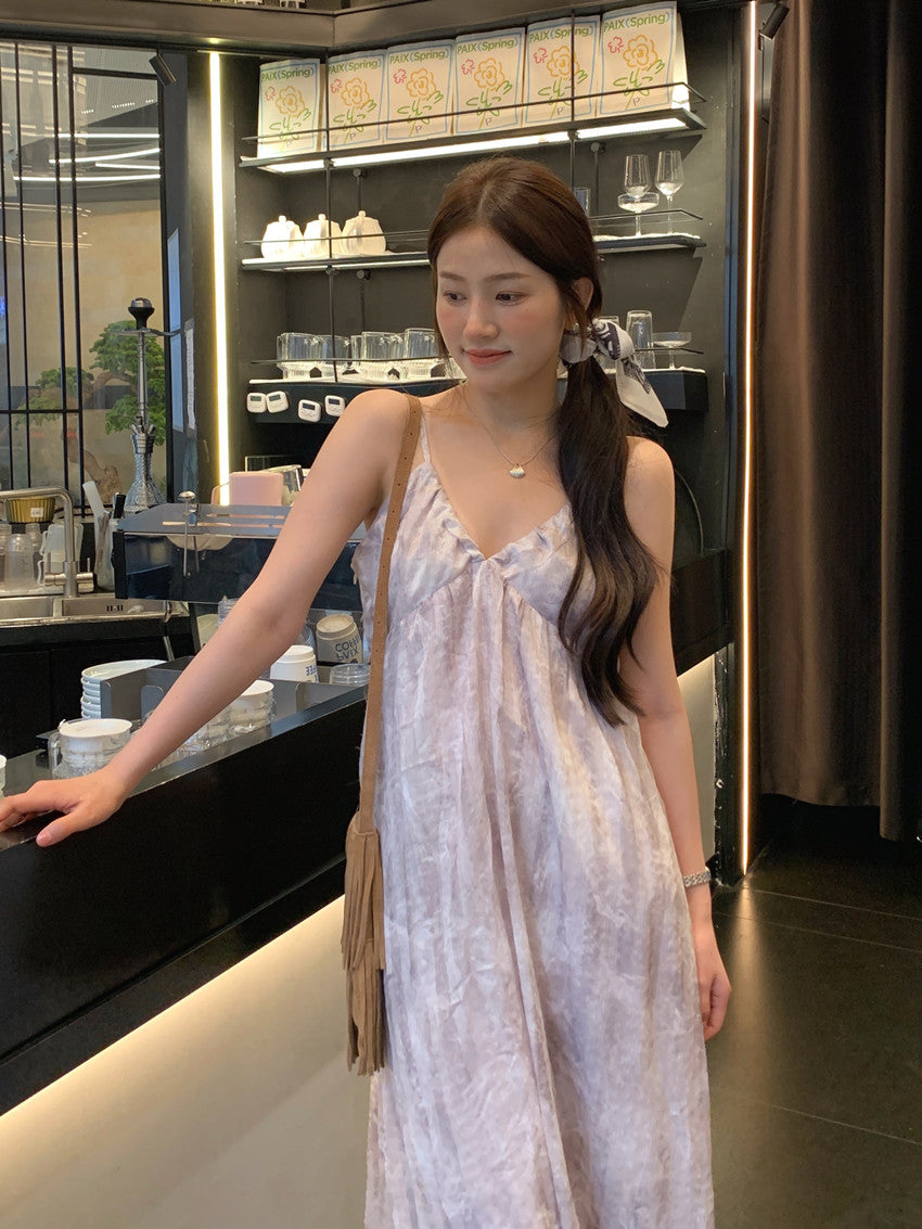 【F60428】實拍復古慵懶度假碎花雪紡長洋裝250609